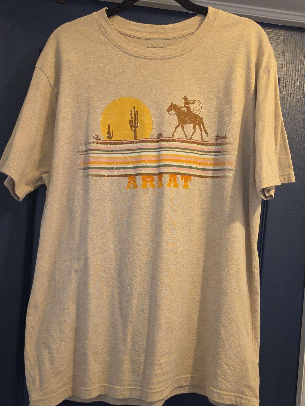 Ariat Women's Large Tan Desert Graphic Short Sleeve Tee with Yellow Sun